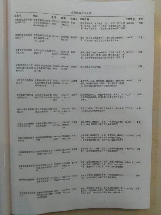 中國(guó)服裝企業(yè)黃頁(yè)可開(kāi)展精準(zhǔn)營(yíng)銷(xiāo)，電話(huà)營(yíng)銷(xiāo)、郵件營(yíng)銷(xiāo)、傳真營(yíng)銷(xiāo)等等多管齊下，圓您銷(xiāo)售冠軍夢(mèng)