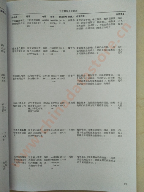 遼寧餐飲企業(yè)黃頁(yè)收錄了最新的遼寧餐飲企業(yè)名單，具有極高的營(yíng)銷(xiāo)價(jià)值，實(shí)實(shí)在在提高銷(xiāo)售業(yè)績(jī)